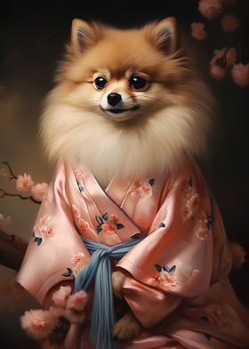 Pomeranian dog in kimono