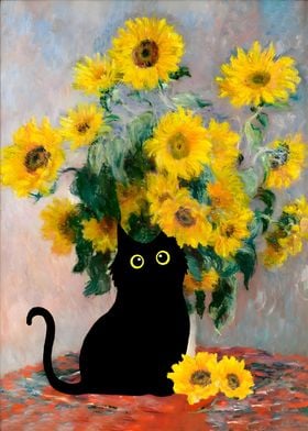 Monet Sunflowers Cat