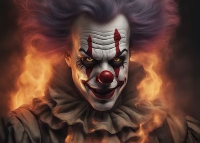 Smiling flaming clown