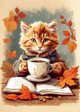 Kitten Enjoying coffe