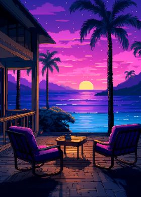 Sunset Hawaii Pixel Art