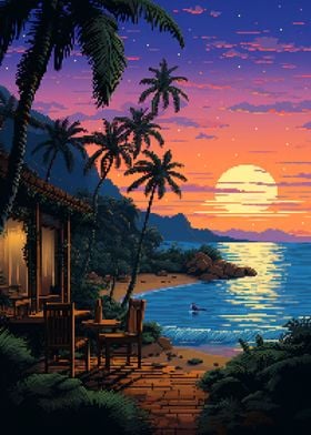 Hawaii Backyard Pixel Art
