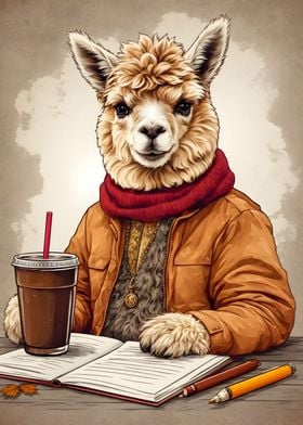 Alpaca Enjoying Coffe 