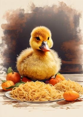 Duckling Eating Spagethi