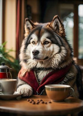 Dog enjoying morning coffe