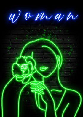 Neon Woman Green Poster