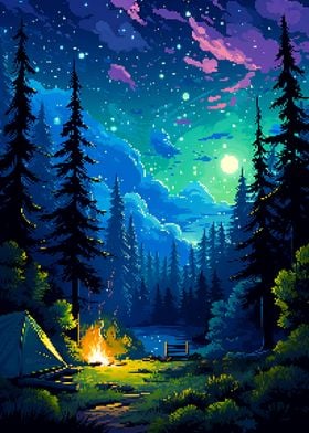 Forest Camping Pixel Art