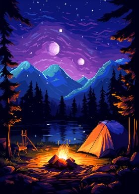 Lake Camping Pixel Art