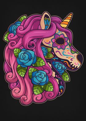 Unicorn Head Sugar Skull