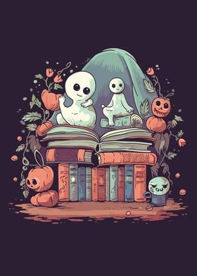 Cute Ghosts Reading Books