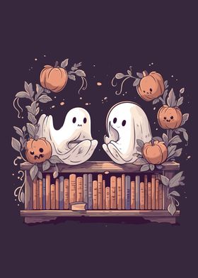 Cute Ghosts Reading Books