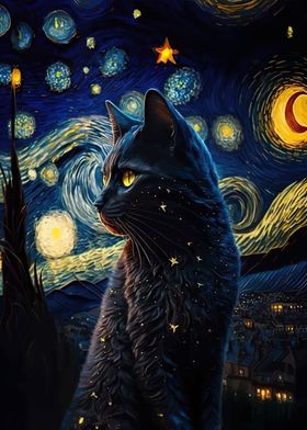 cat starry night vangogh