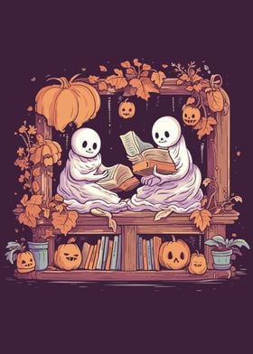 Cute Ghosts Reading Books