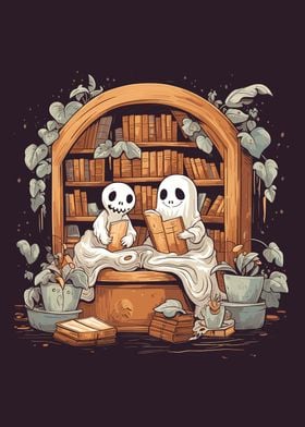 Cute Ghosts Reading Books