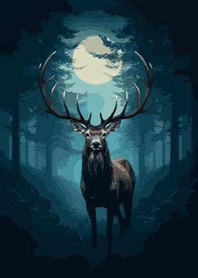 deer night moon landscape