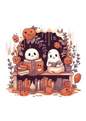 Cute Ghosts Reading Books