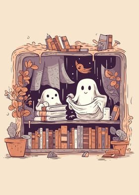 Cute Ghosts Reading Books