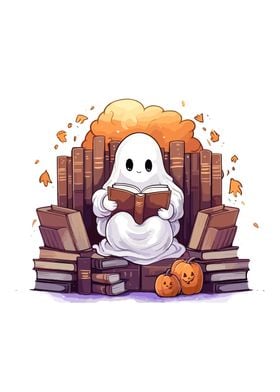 Cute Ghosts Reading Books