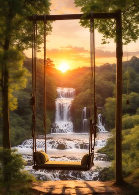 Nature Waterfall Sunset