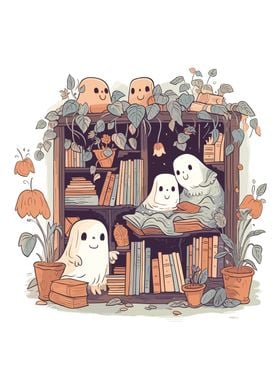Cute Ghosts Reading Books