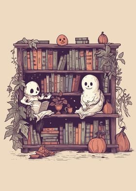 Cute Ghosts Reading Books