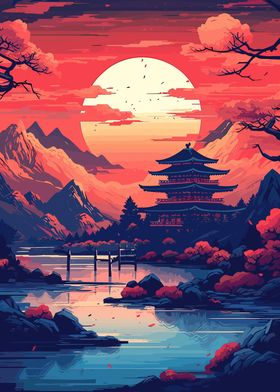 Japan Village Sunset