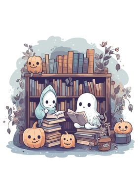 Cute Ghosts Reading Books