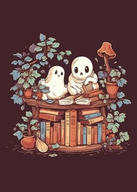 Cute Ghosts Reading Books