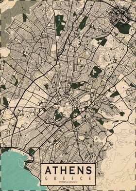 Athens City Map Vintage