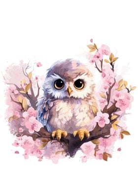 Watercolor Owl On A Branch