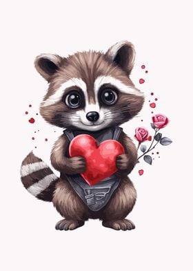 Raccoon Holding Heart