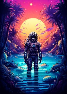 Astronaut Synthwave Pixel