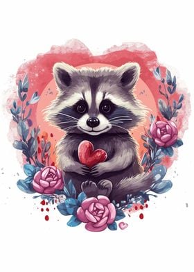 Raccoon Holding Heart