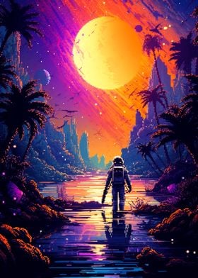 Synthwave Space Pixel Art