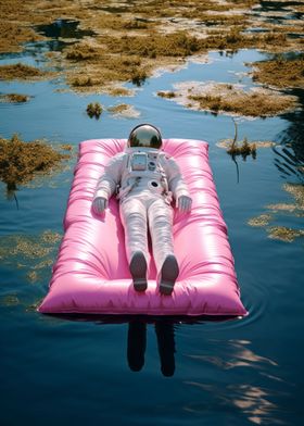 Astronaut Lying in Pink