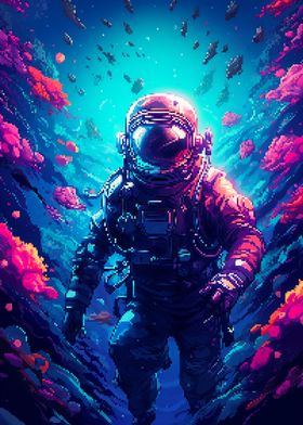 Spaceman Swims Pixel Art