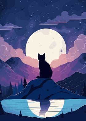 cat moon night