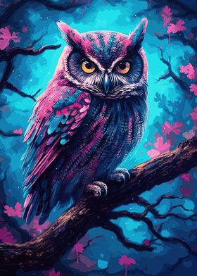 Watercolor Owl On A Branch