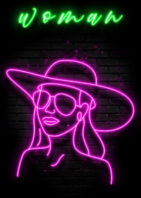 Neon Woman Pink Poster