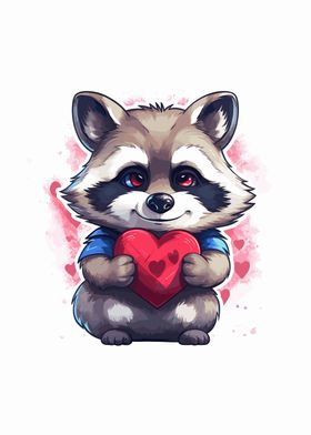 Raccoon Holding Heart