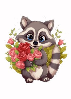 Raccoon Holding Heart