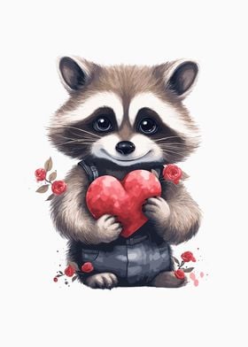 Raccoon Holding Heart