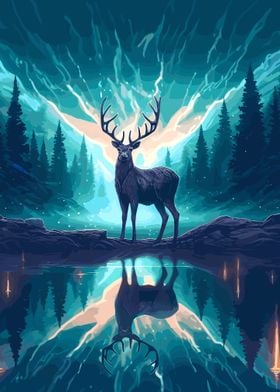 deer night moon landscape 