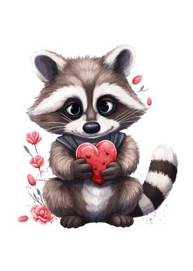 Raccoon Holding Heart