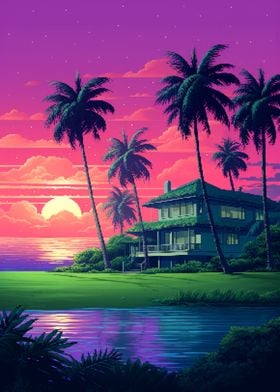 Tropical Resort Pixel Art