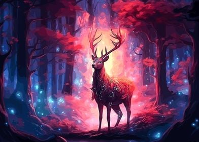 deer night moon landscape