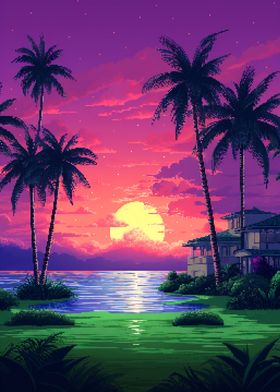 Hawaii Tropical Pixel Art