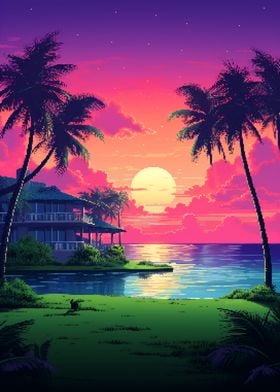 Hawaii Resort Pixel Art