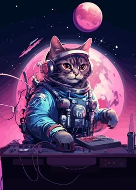 Astronaut Cat Music Space