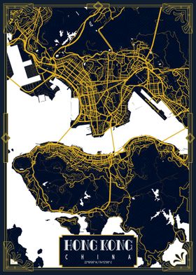 Hong Kong City Map Gold